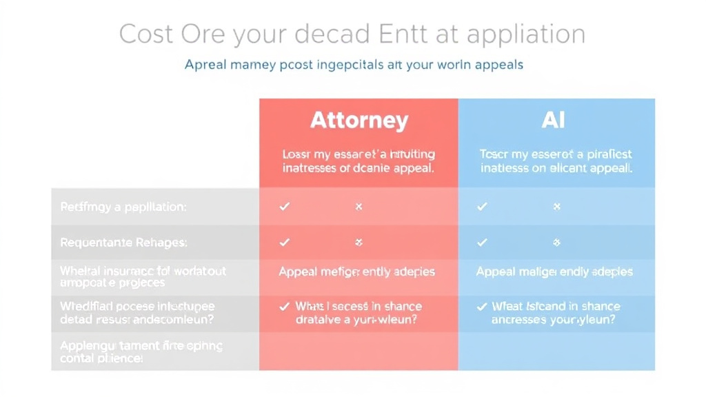 Hands-on guide visualization for cost Comparison of Appeal Options: Attorney vs. Advocate vs. AI