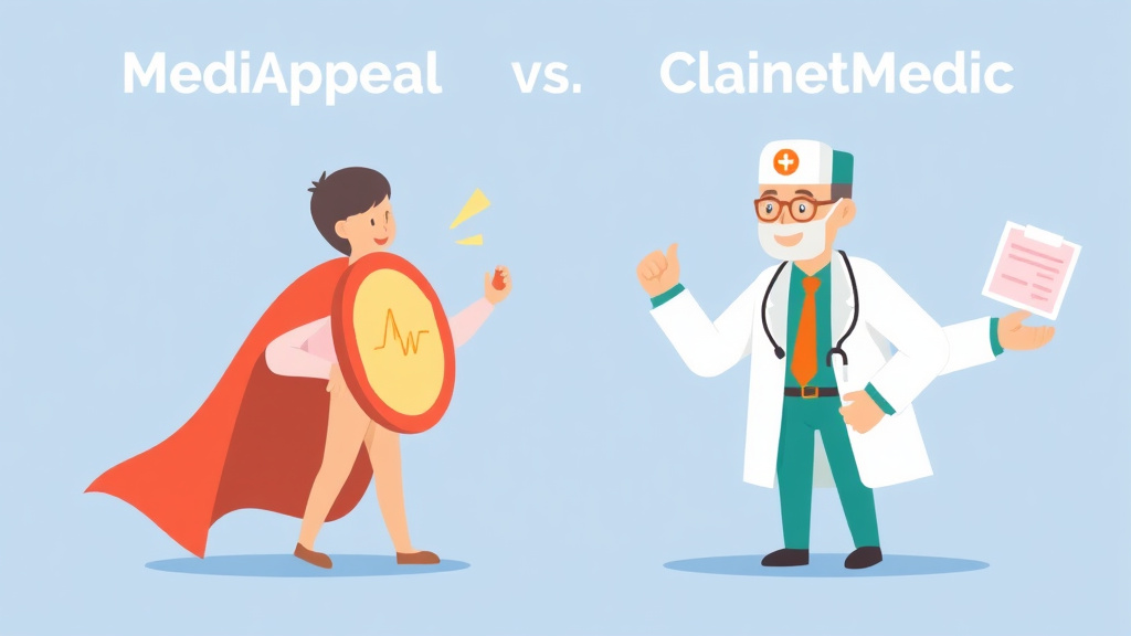 A professional illustration depicting mediAppeal vs. ClaimMedic