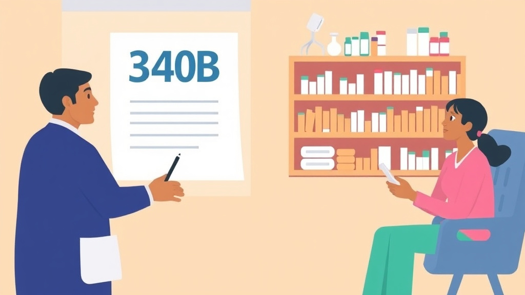 Clear illustration of 340B Drug Pricing Program for Patients with supporting details