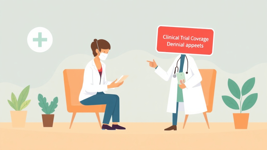An informative visual explaining clinical Trial Coverage Denials for beginners and professionals