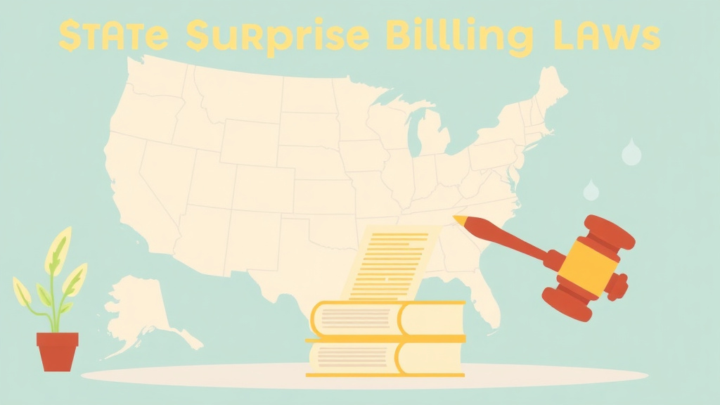 An informative visual explaining state Surprise Billing Laws for beginners and professionals